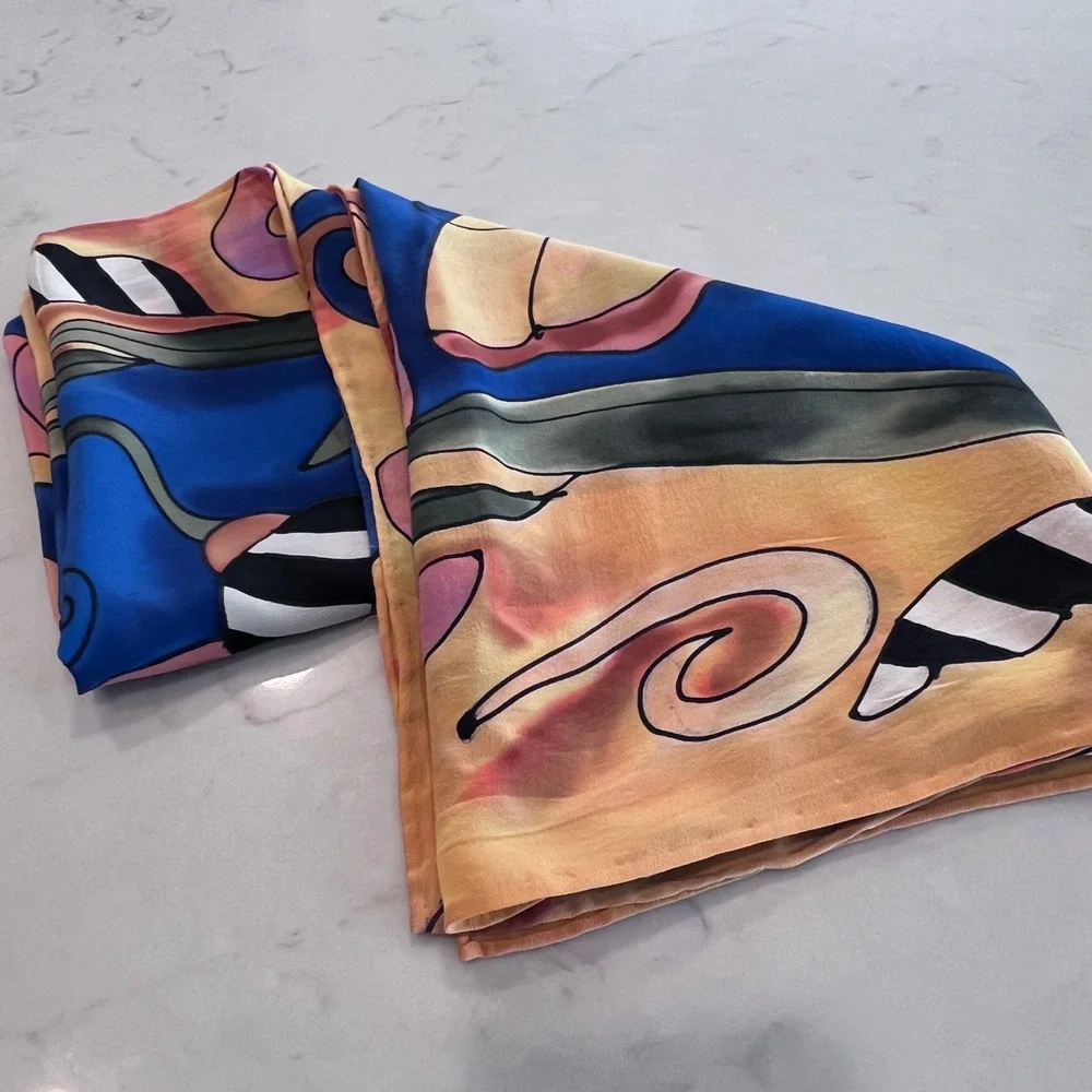 Vintage Silk Scapes Handpainted Silk Scarf Butterfly Colorful Square 32